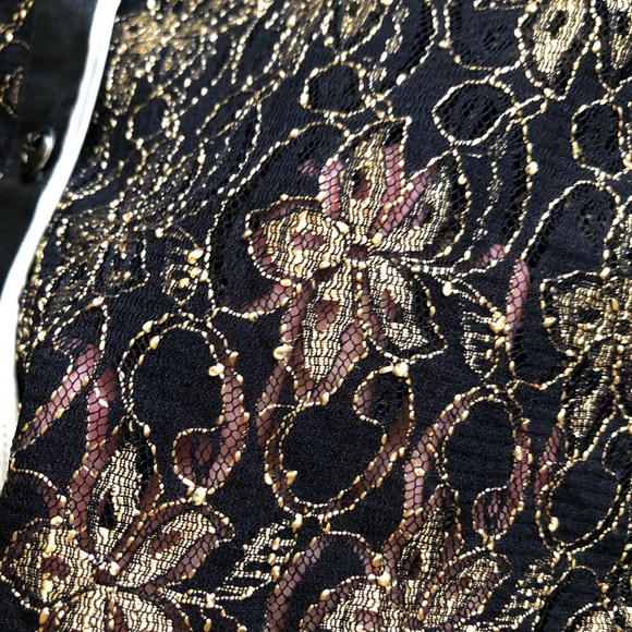 Black and Gold Lace Button Down Blouse - Picture 6 of 7